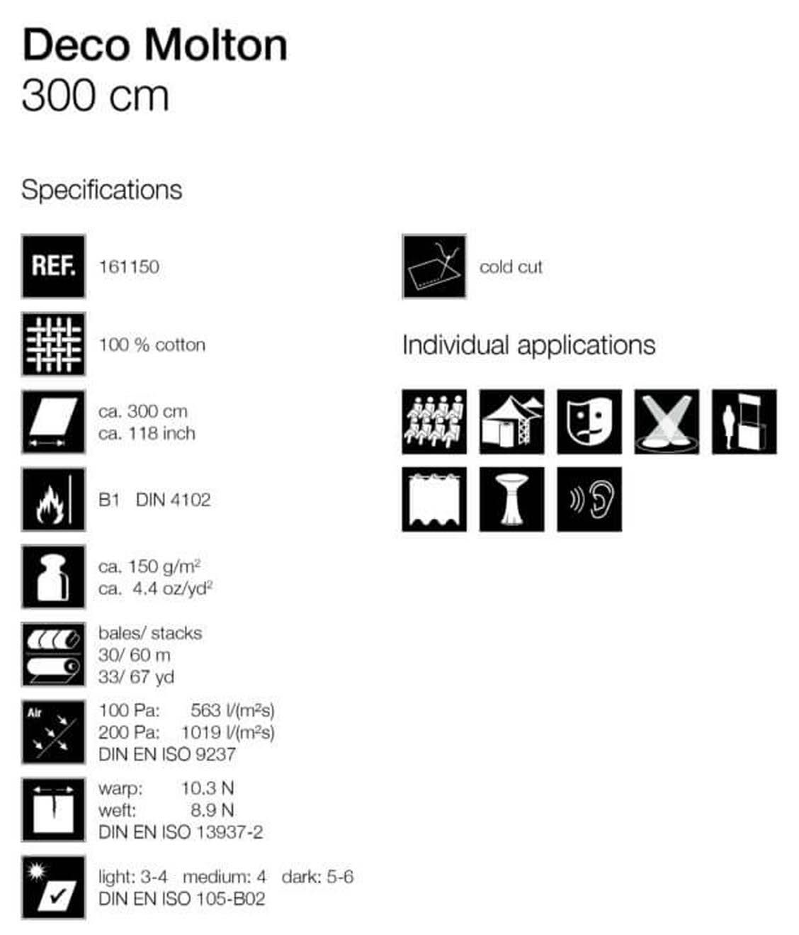 Eigenschaften Dekomolton 300 cm