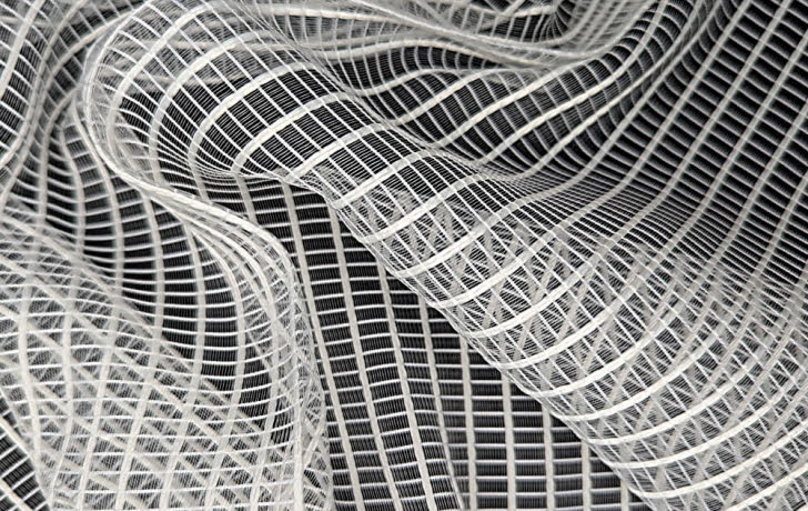 Gardine Stores 20010 weiß grobe Streifen-Netz-Struktur, 300 cm Höhe Trevira CS flammenhemmend DIN4102B1 mit Bleiband