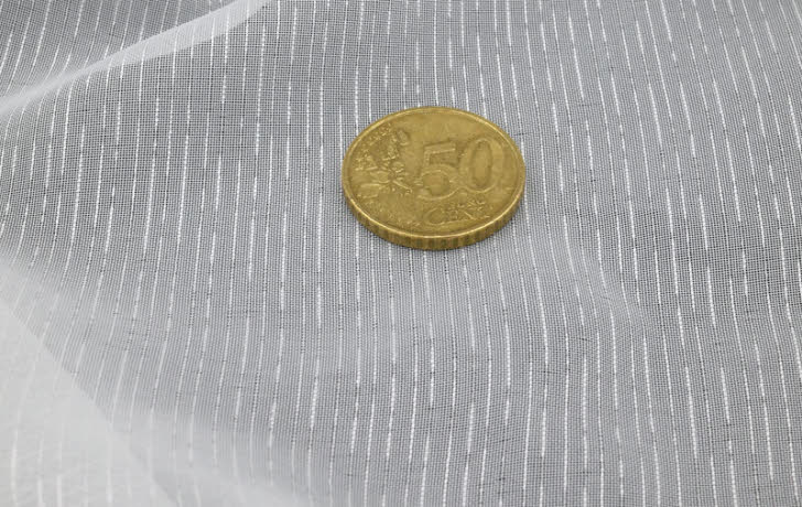 Gardinen Stores, 51023 weiß feiner Streifen,Trevira CS flammenhemmend DIN4102B1 mit Bleiband