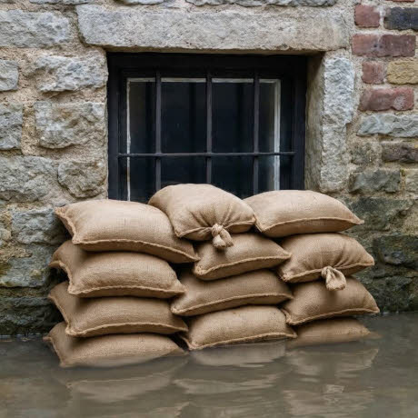 Hochwasserschutz Jutesäcke Sandsäcke Kellerfenster
