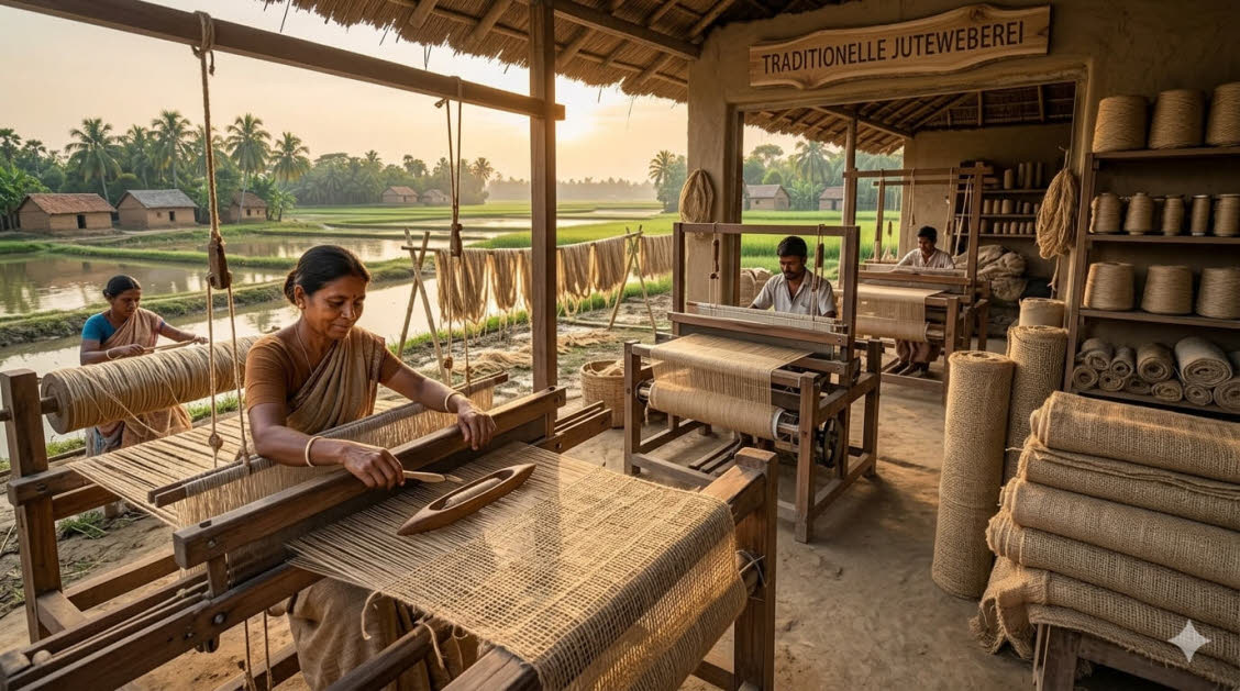 Traditionelle Webung von Jute