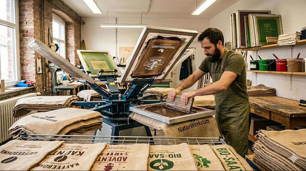 Symbobild Siebdruck auf Jute