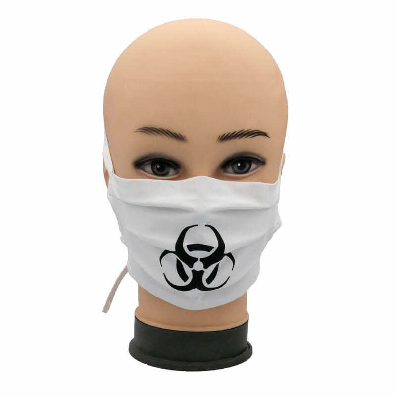 Behelfsmaske für Corona zum Binden weiß mit Logo Biohazard