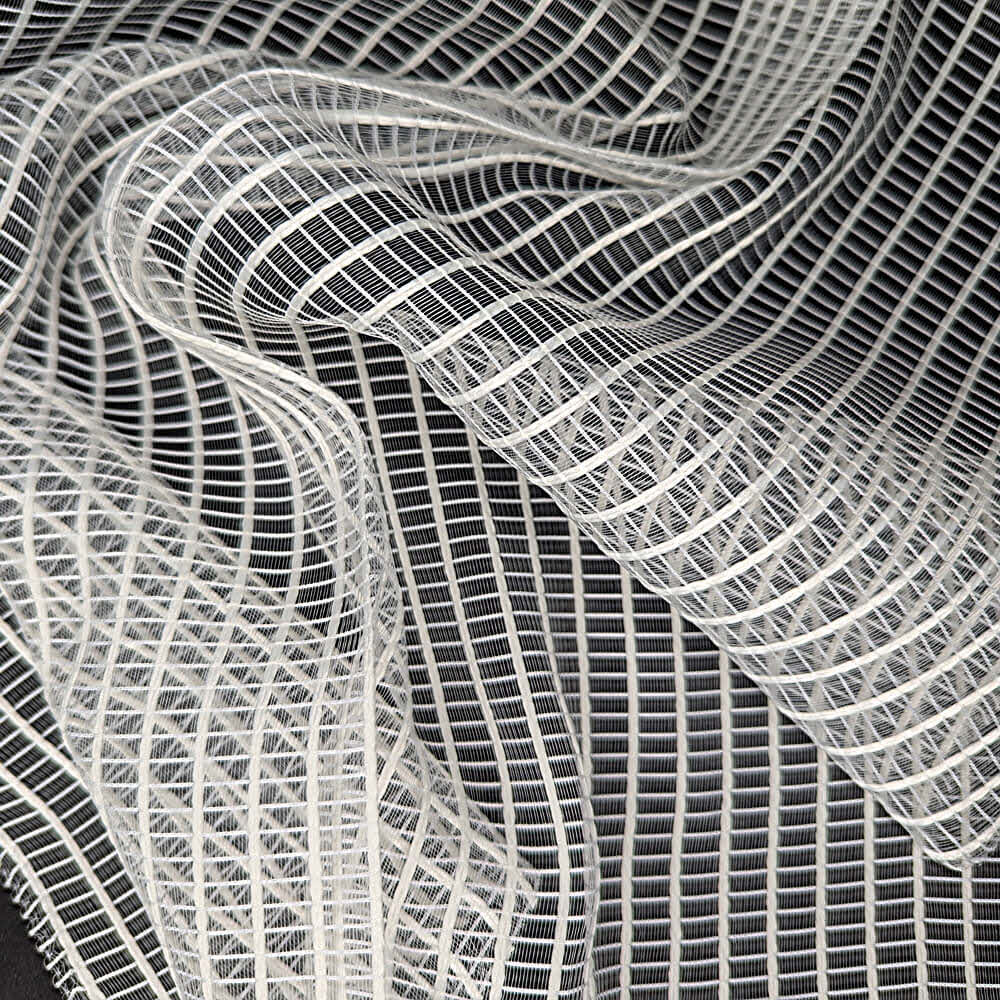 Gardine 285 weiß Stores grobe Netz-Struktur, 300 cm Höhe Trevira CS flammenhemmend mit Bleiband,