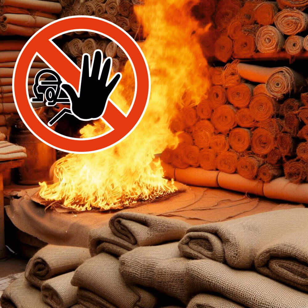 Jute Rupfen in flammenhemmender Ausführung nach DIN4102B1. 