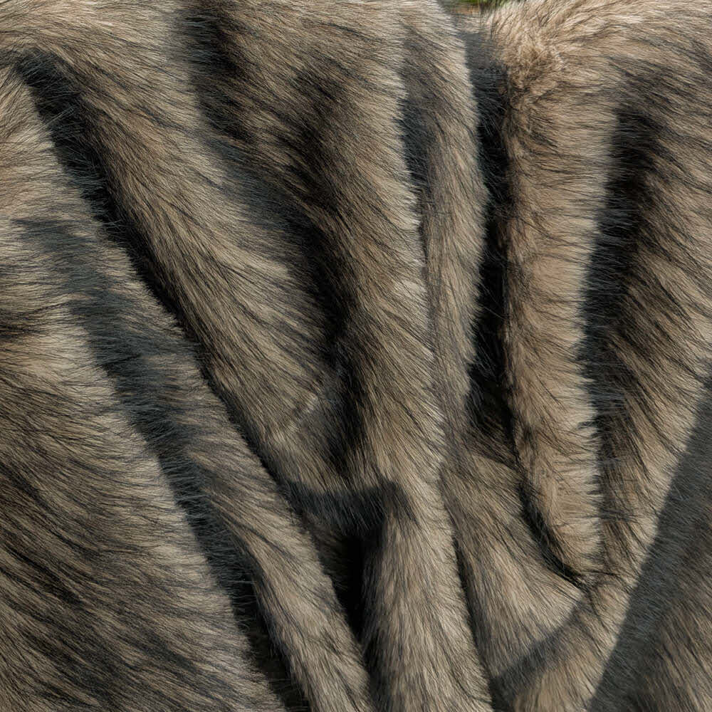 Kunstfell Langhaar 36 mm Flor beige schwarze Spitzen 150 cm breit