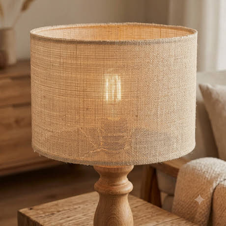 Beispiel eines Lampenschirms mit Jute bezogen, Symbolbild KI
