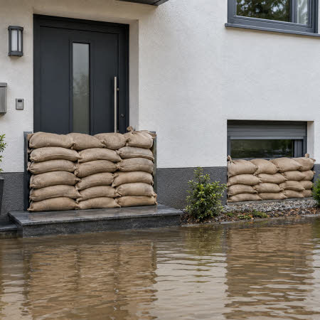 Jutesandsäcke als Hochwasserschutz 
