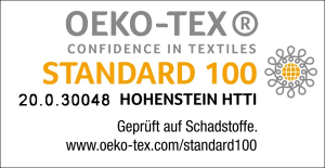 OEKO-TEX® Standard 100 (Lebensmittelecht). Der verwendete Jutestoff wurde ausschließlich mit Pflanzenöl und nicht mit mineralischen Ölen behandelt.