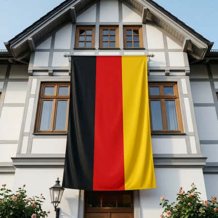 Riesen Deutschlandfahne an Hauswand