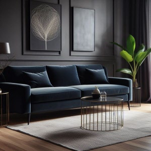 Sofa bezogen mit blauem Samt Velours