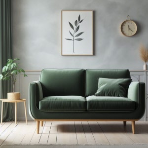 Sofa mit grünem Samt bezogen