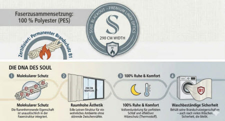 Soul 290 cm Breite. Thermostoff schwer entflammbar nach DIN4102B1